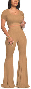 2 Piece Outfits for Women Workout Sets - Sexy Crop Top + High Waisted Flared Long Pant Sets Track Suits Yoga Sports