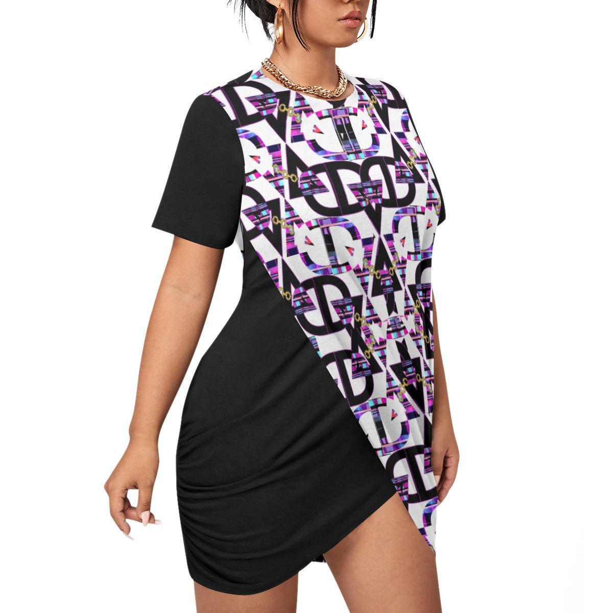 Set Go Stacked Hem Dress With Short Sleeve (Plus Size）