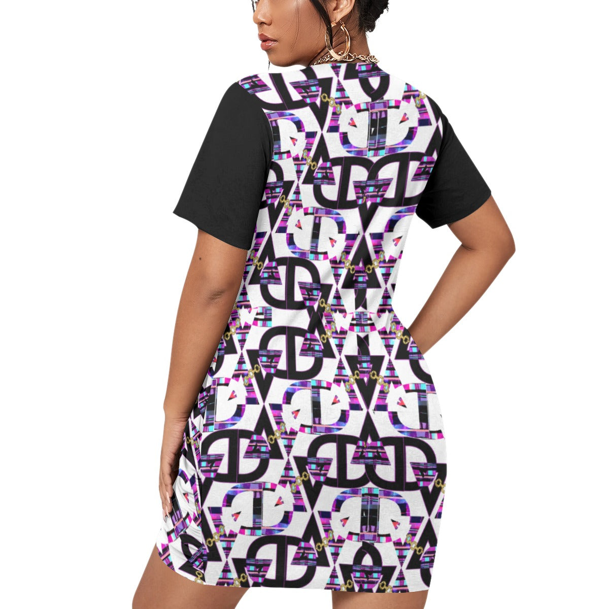 Set Go Stacked Hem Dress With Short Sleeve (Plus Size）