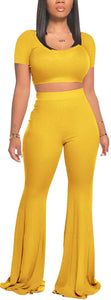 2 Piece Outfits for Women Workout Sets - Sexy Crop Top + High Waisted Flared Long Pant Sets Track Suits Yoga Sports